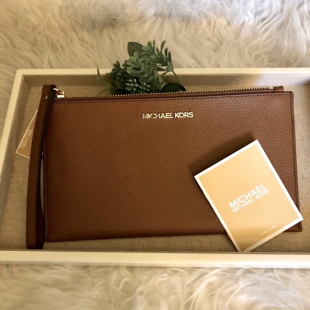 NWT Michael Kors Gold Zippered Clutch